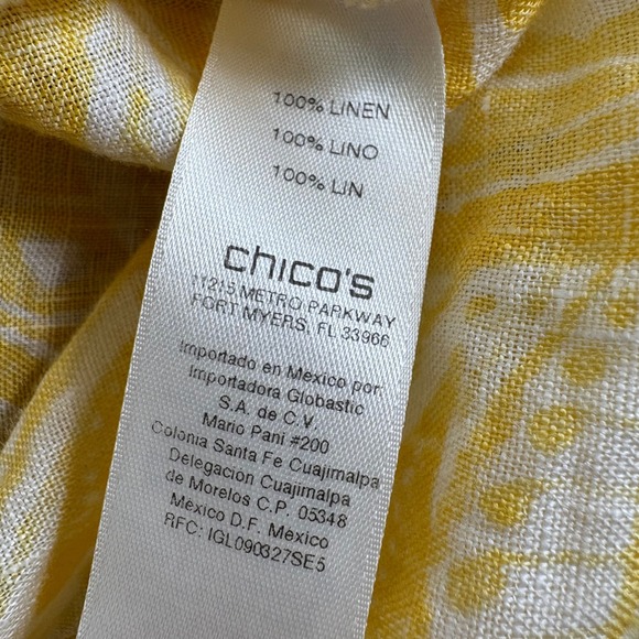 Chicos Linen Tunic Top Yellow White Paisley Print Sequins V Neck‎ Size 3/US 16 - Picture 8 of 14